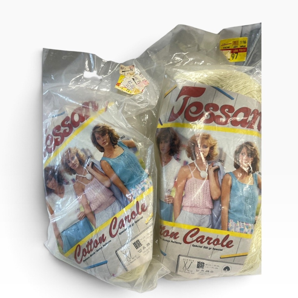 Jessan Cotton Carole Yarn Unisex 6 Skeins Cream 100% Cotton Vintage Holland